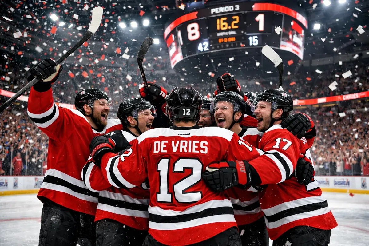 IJshockey wedstrijd met dominante overwinning en groot scoreverschil