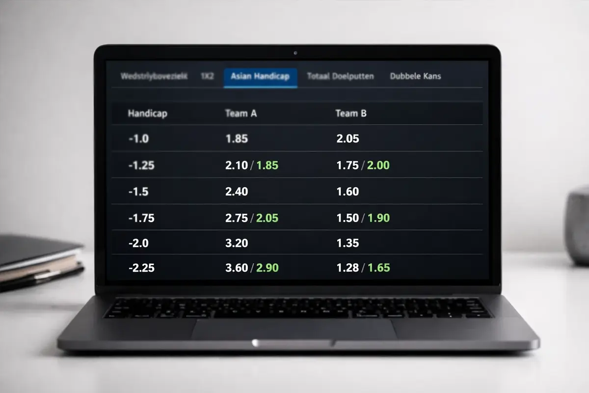 Laptop scherm met Asian handicap opties voor ijshockey weddenschappen