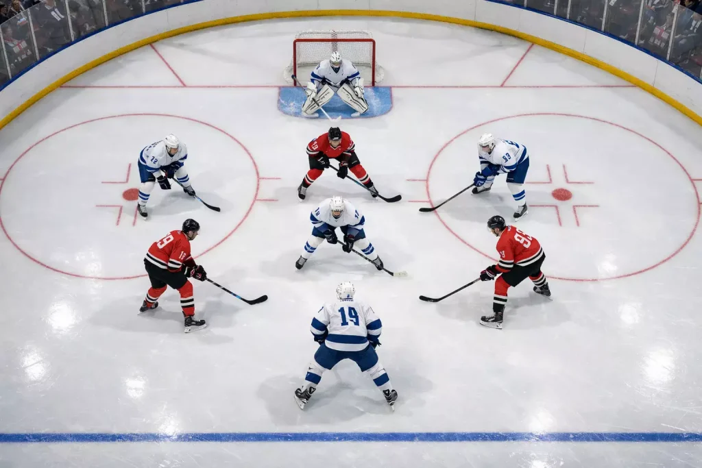 IJshockey powerplay situatie met vijf aanvallers tegen vier verdedigers op het ijs