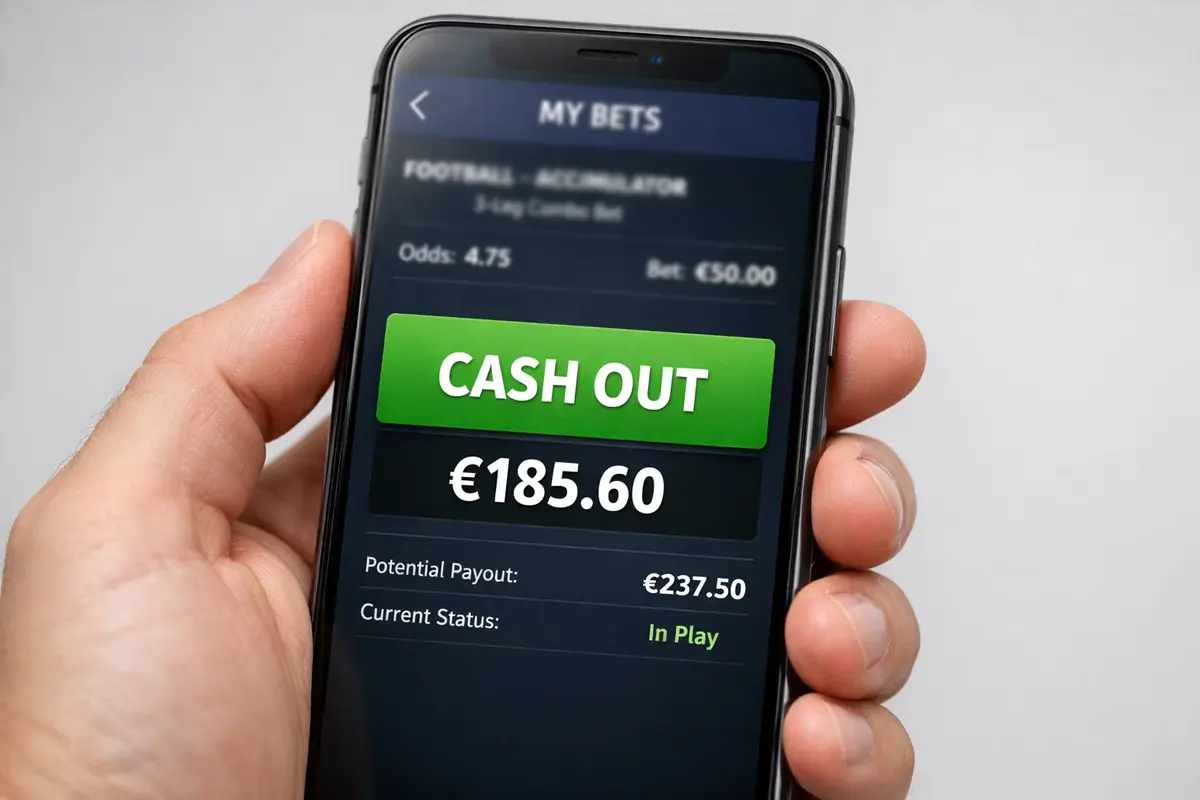 Mobiele telefoon met sportwedden app en cash out optie