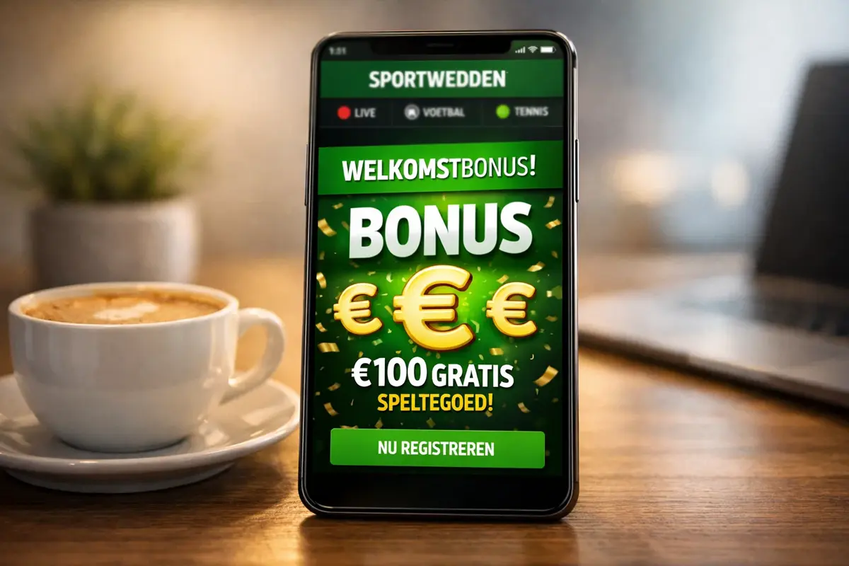 Smartphone met sportwedden app en welkomstbonus aanbieding