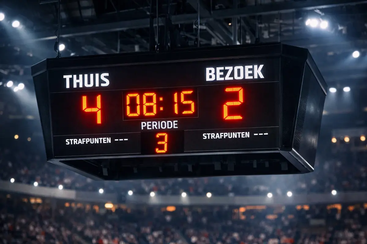 Scorebord met ijshockey score verschil van twee doelpunten