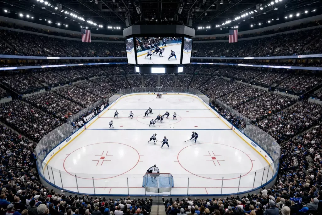 NHL-ijshockeywedstrijd in een uitverkocht Amerikaans stadion